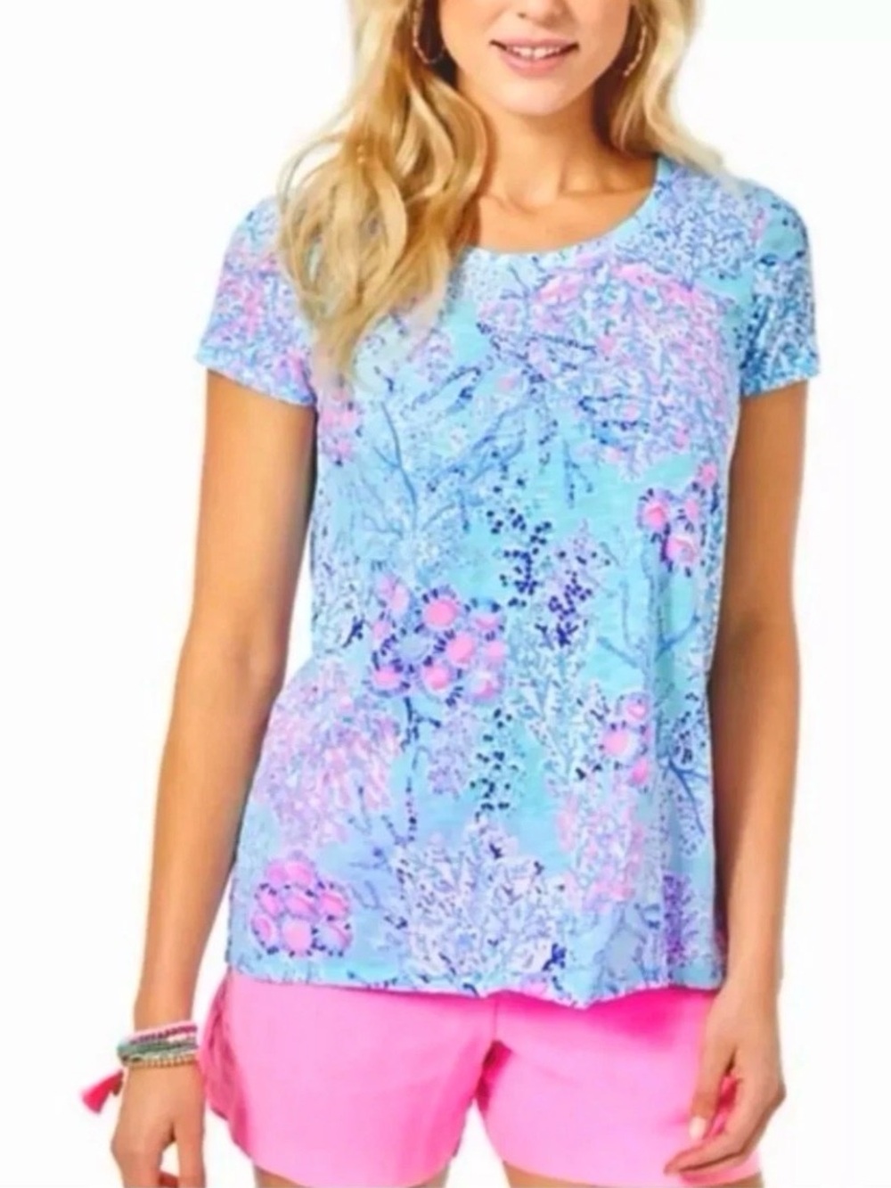 Lilly Pulitzer Etta Scoop Neck Short Sleeve Tee Blue Ibizia Now You See Me